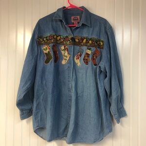 Cambridge Country Store Denim Button Down Long Sleeve Large Christmas Vintage